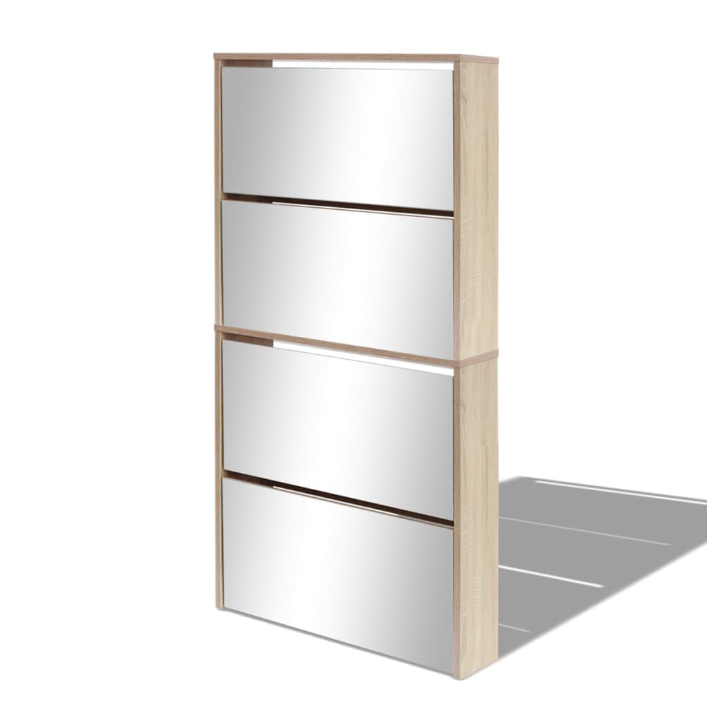 Schuhschrank Mit 4 Fächern Spiegel 63×17×134 Cm