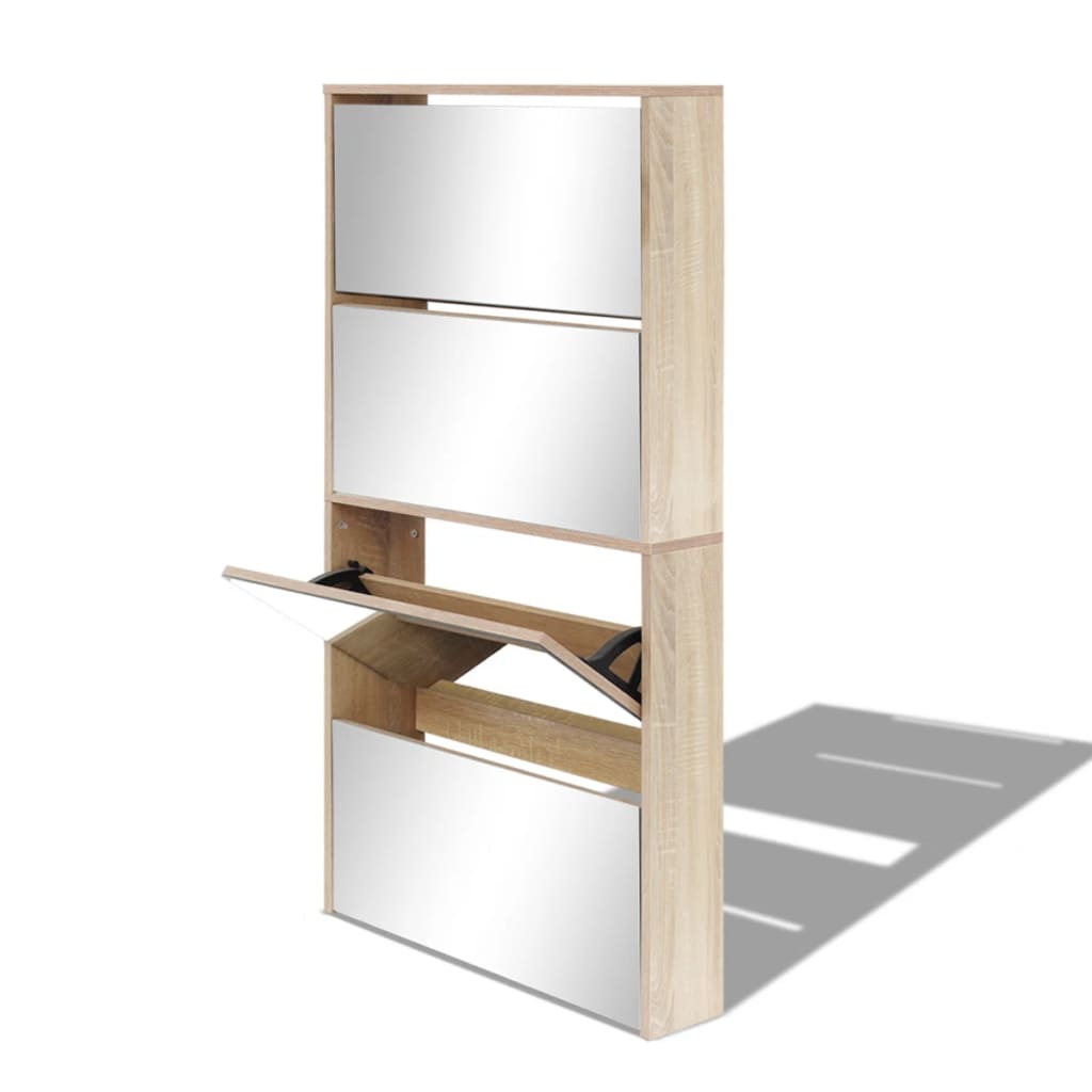 Schuhschrank Mit 4 Fächern Spiegel 63×17×134 Cm