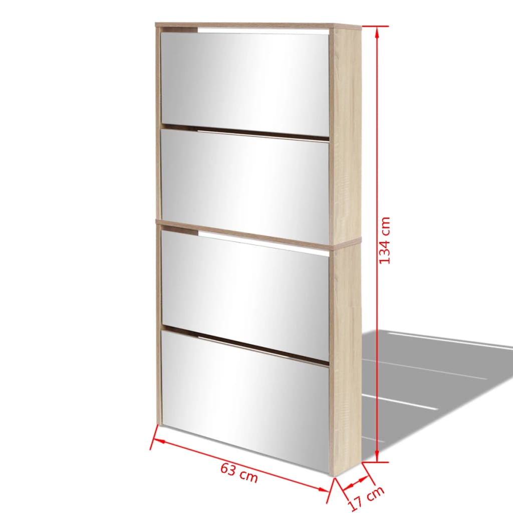 Schuhschrank Mit 4 Fächern Spiegel 63×17×134 Cm