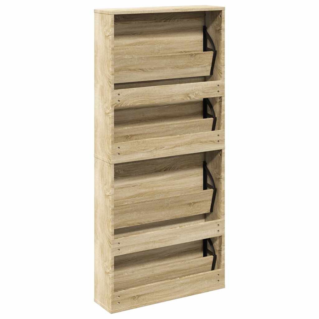 Schuhschrank Mit 4 Fächern Spiegel 63×17×134 Cm