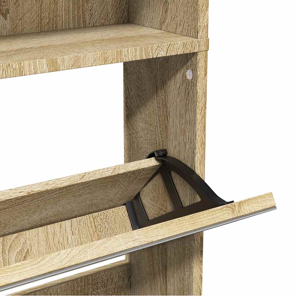 Schuhschrank Mit 4 Fächern Spiegel 63×17×134 Cm