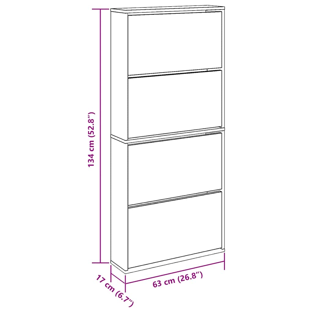 Schuhschrank Mit 4 Fächern Spiegel 63×17×134 Cm