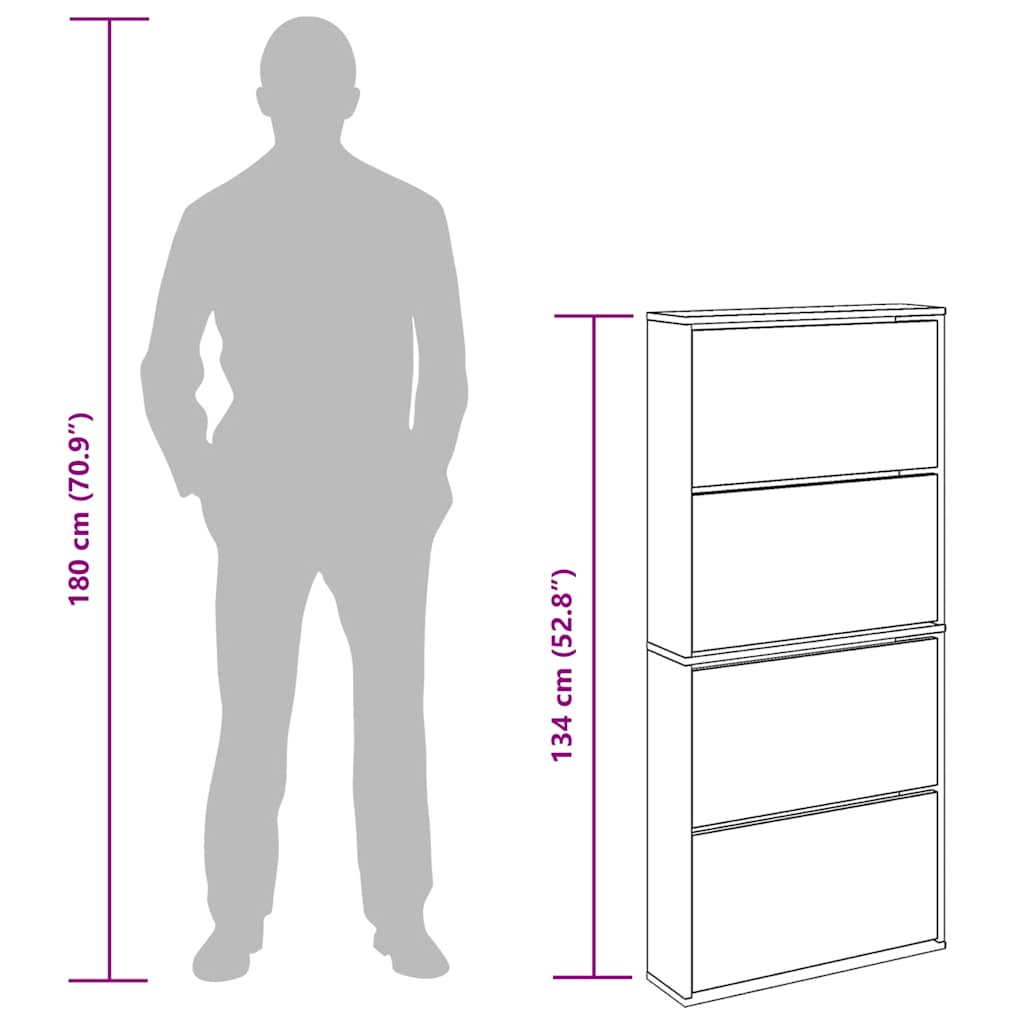 Schuhschrank Mit 4 Fächern Spiegel 63×17×134 Cm