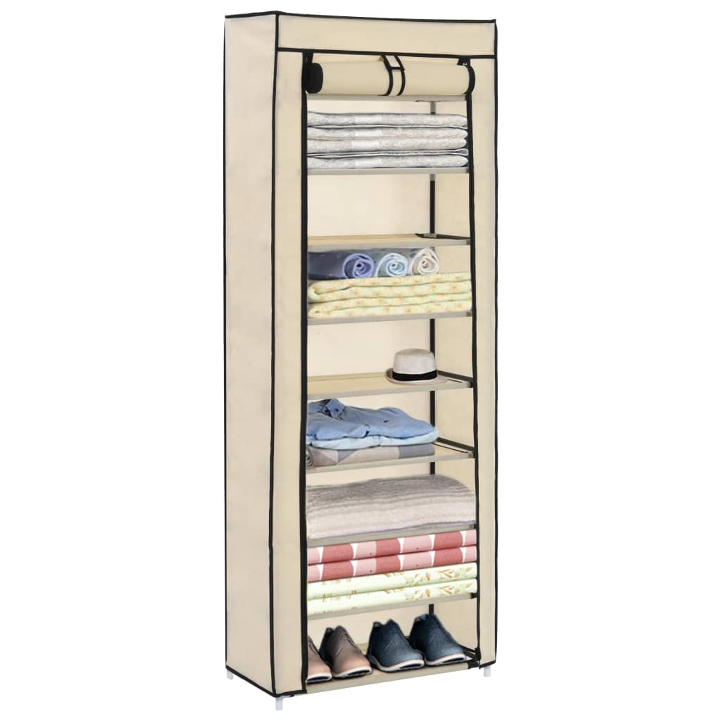 Schuhschrank Mit Abdeckung Weiß 57 X 29 X 162 Cm Stoff