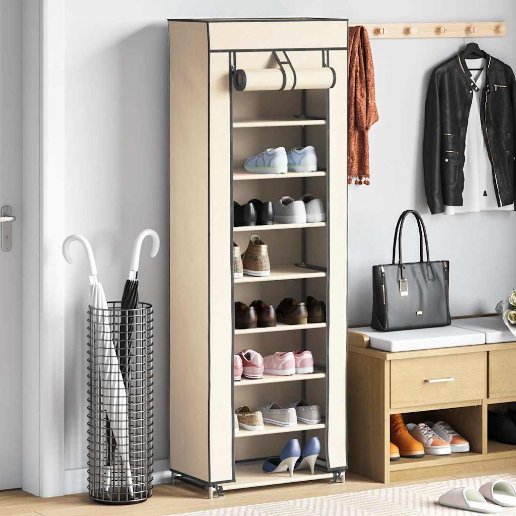 Schuhschrank Mit Abdeckung Weiß 57 X 29 X 162 Cm Stoff