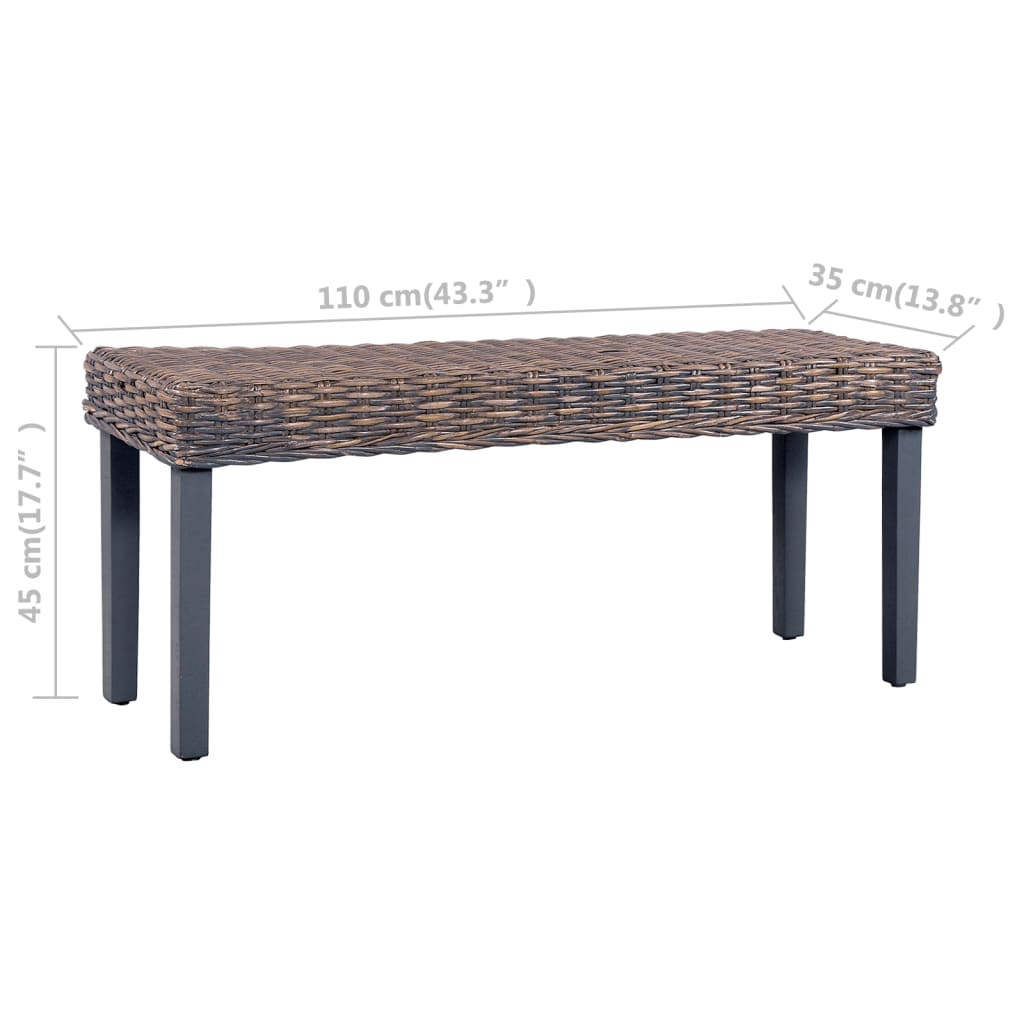 Sitzbank 110 Cm Natur Kubu-Rattan Und Massivholz Mahagoni