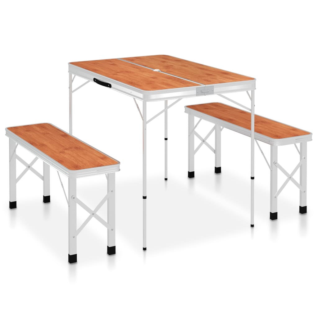 Klappbarer Campingtisch Mit 2 Sitzbänken Aluminium