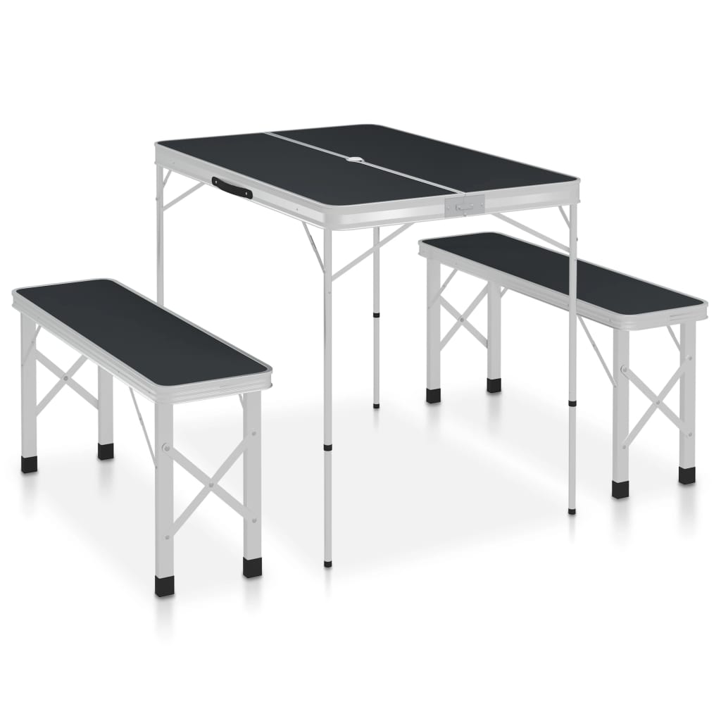 Klappbarer Campingtisch Mit 2 Sitzbänken Aluminium