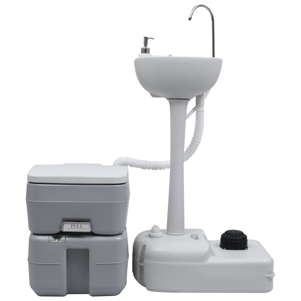 Campingtoilette Und Handwaschbecken Set Tragbar Grau