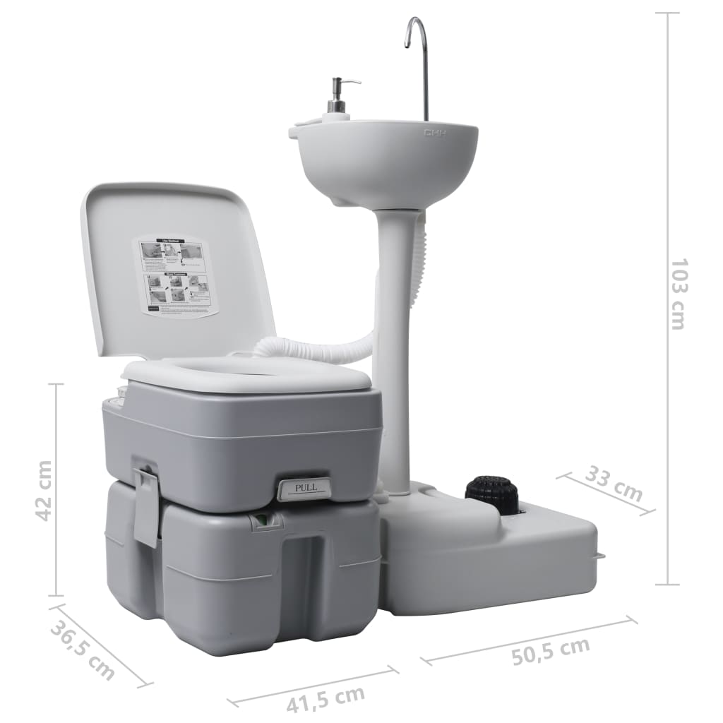 Campingtoilette Und Handwaschbecken Set Tragbar Grau