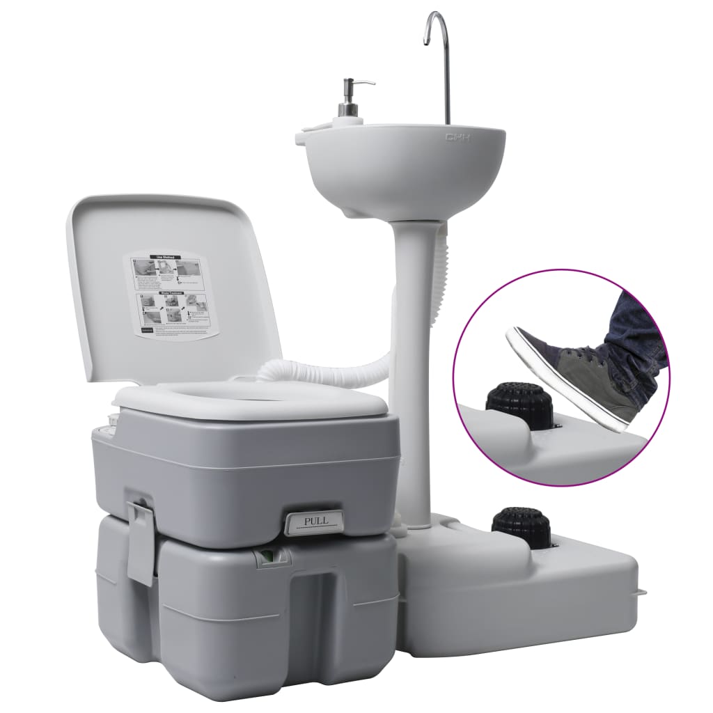 Campingtoilette Und Handwaschbecken Set Tragbar Grau