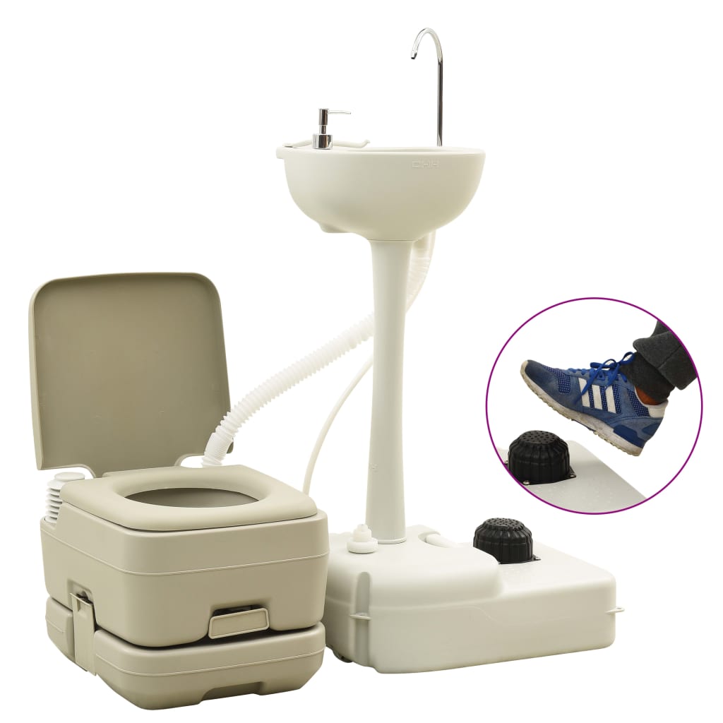 Campingtoilette 10+10L Und Handwaschbecken 20L Set Tragbar Grau