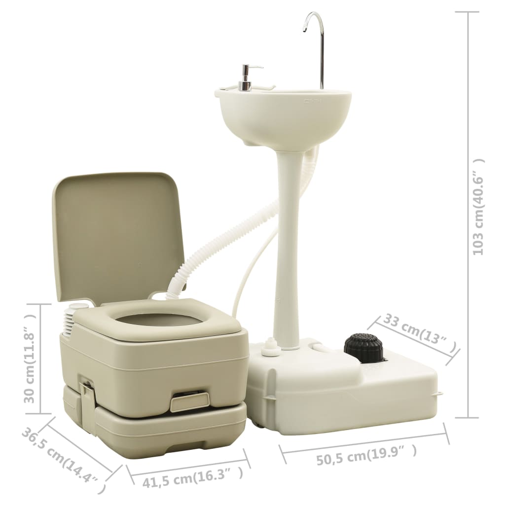 Campingtoilette 10+10L Und Handwaschbecken 20L Set Tragbar Grau