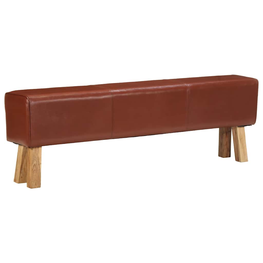Bank Turnbock-Design 160Cm Braun Echtleder Massivholz Akazie