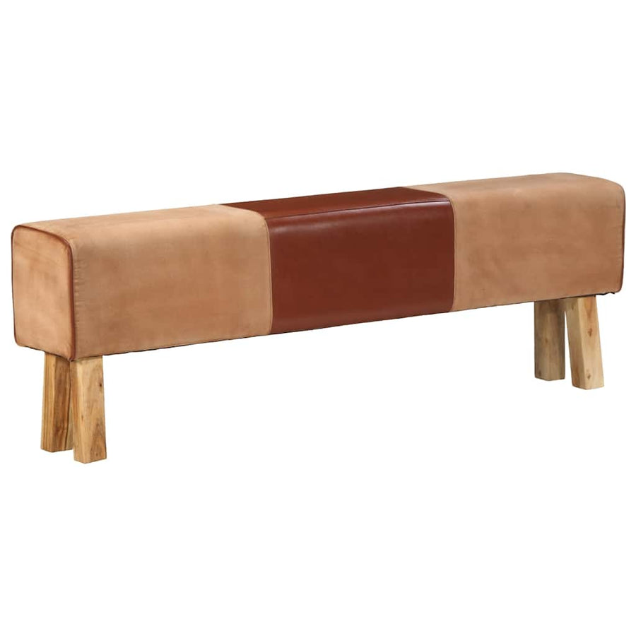 Bank Turnbock-Design 160Cm Braun Echtleder Massivholz Akazie