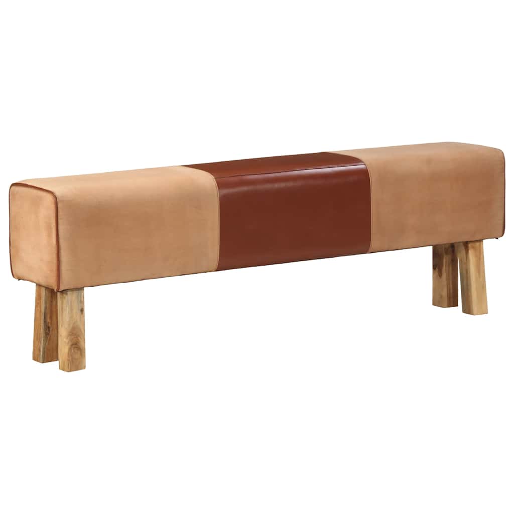 Bank Turnbock-Design 160Cm Braun Echtleder Massivholz Akazie