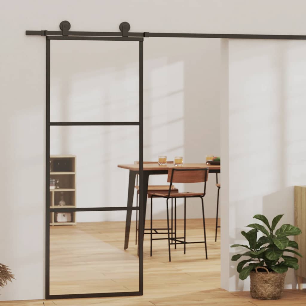 Glastür Gestreift Schwarz 102,5 X 2 X 205 Cm Aluminium