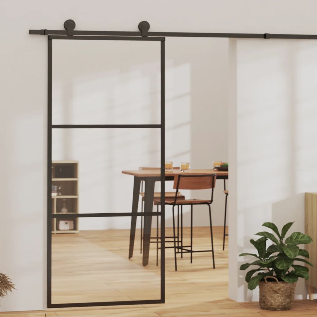 Glastür Gestreift Schwarz 102,5 X 2 X 205 Cm Aluminium