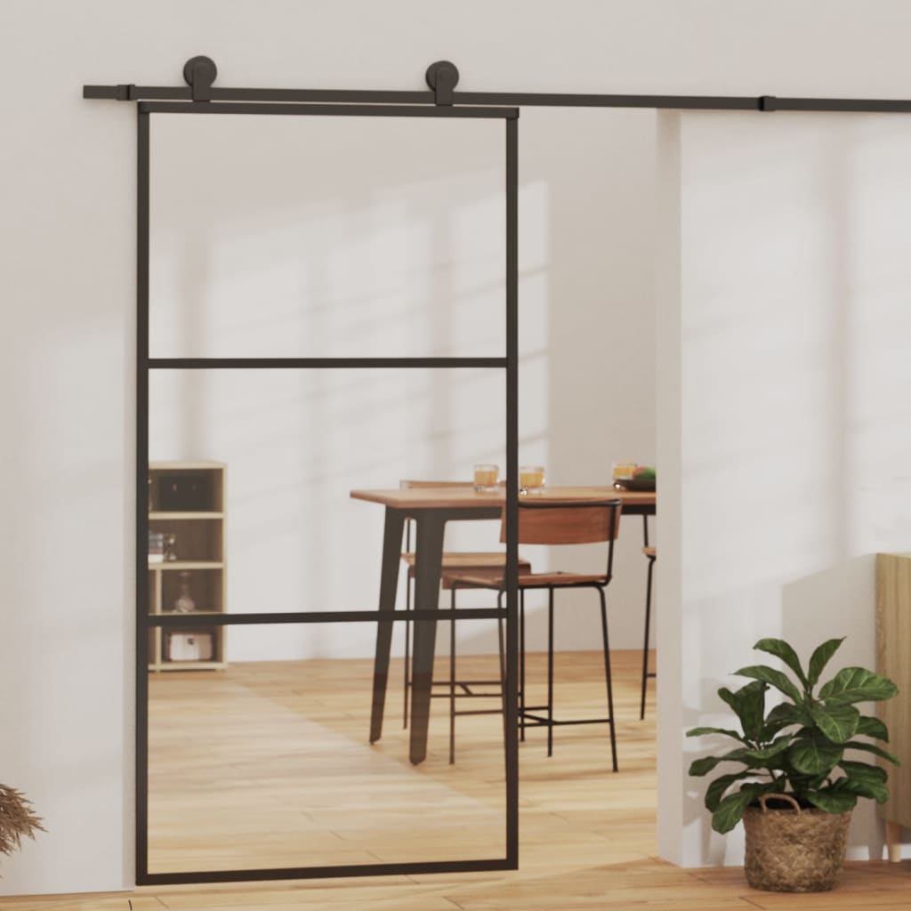 Glastür Gestreift Schwarz 102,5 X 2 X 205 Cm Aluminium