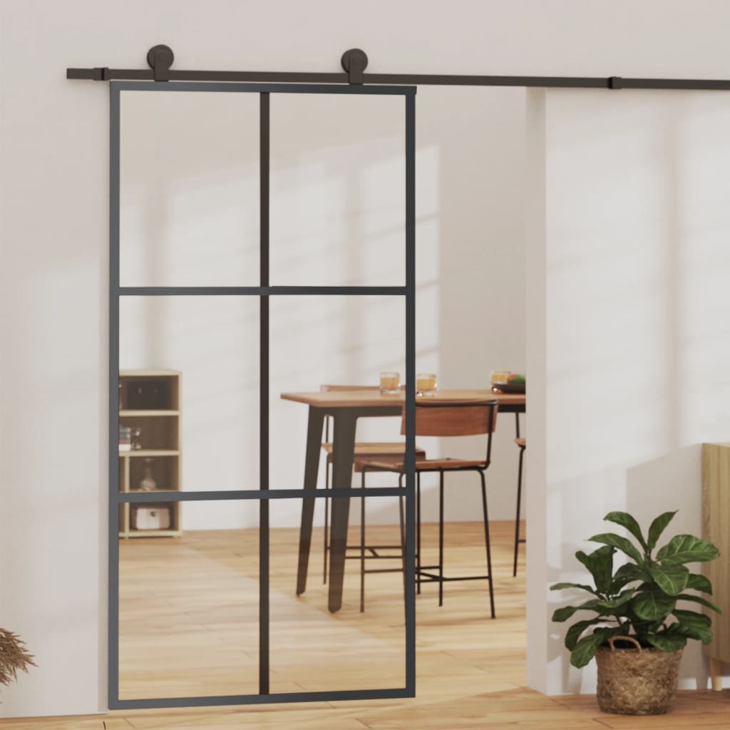 Glastür Gestreift Schwarz 102,5 X 2 X 205 Cm Aluminium