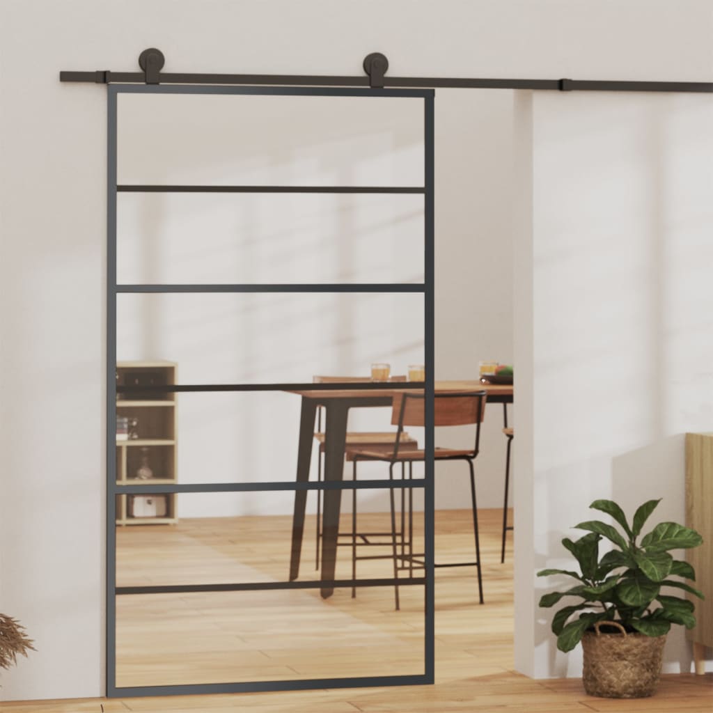 Glastür Gestreift Schwarz 102,5 X 2 X 205 Cm Aluminium