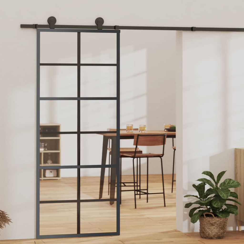Glastür Gestreift Schwarz 102,5 X 2 X 205 Cm Aluminium