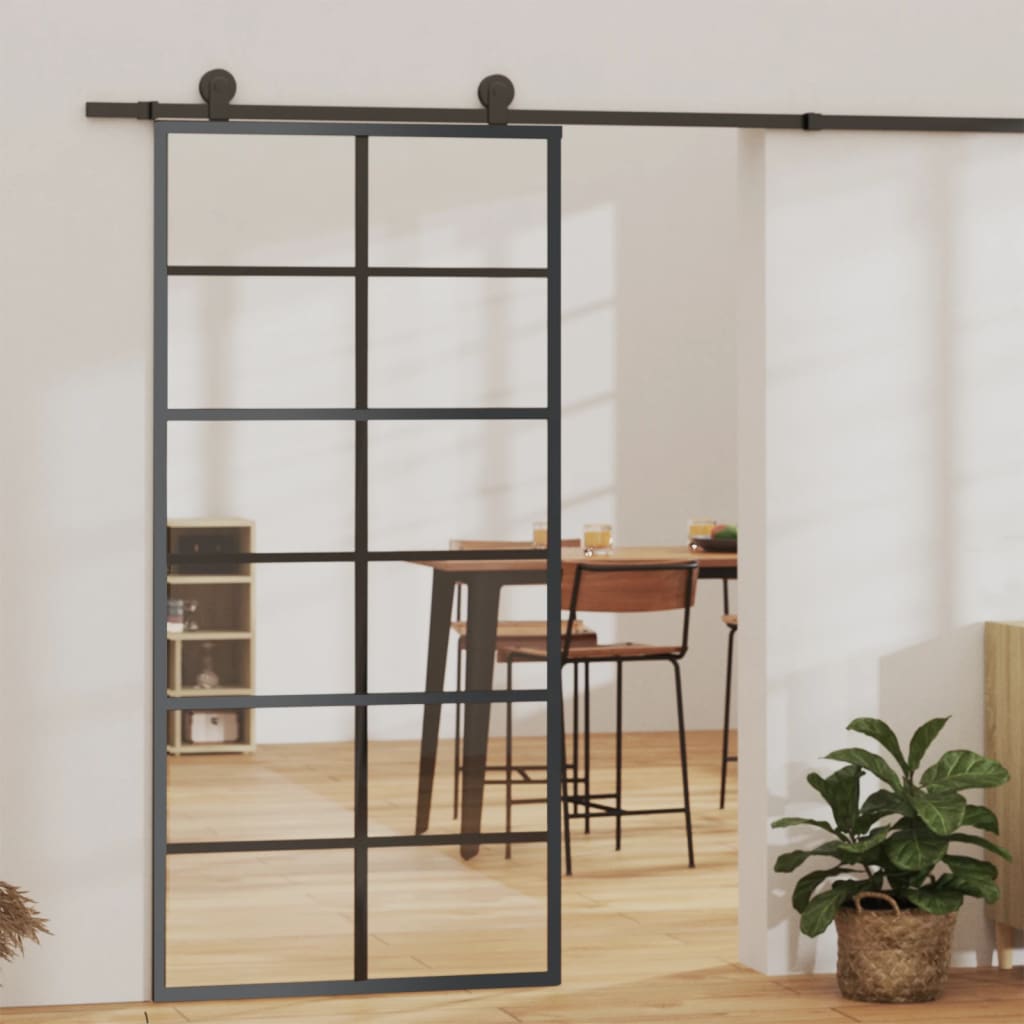 Glastür Gestreift Schwarz 102,5 X 2 X 205 Cm Aluminium