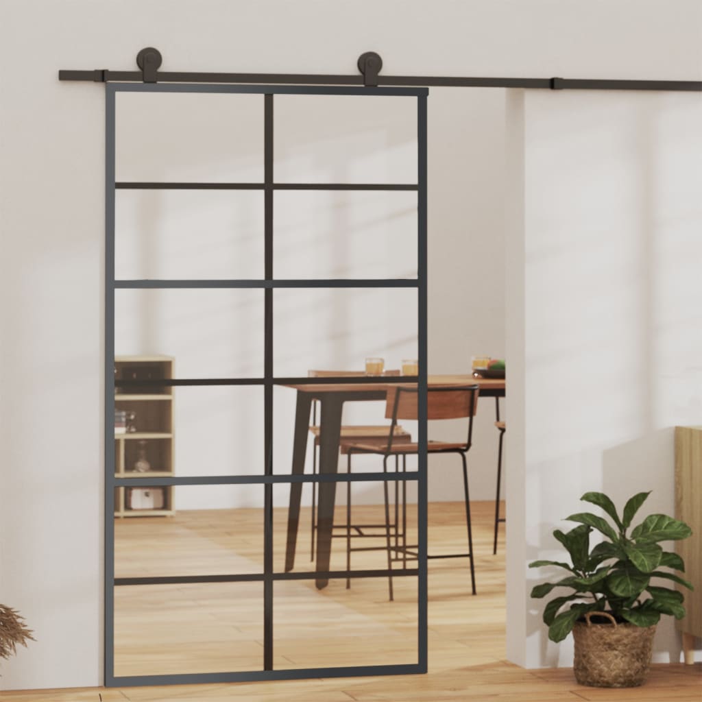 Glastür Gestreift Schwarz 102,5 X 2 X 205 Cm Aluminium