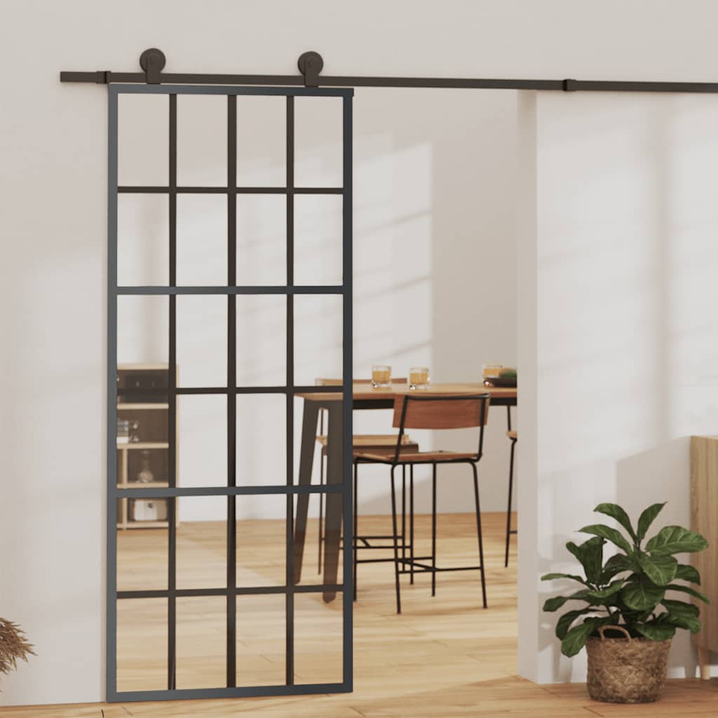 Glastür Gestreift Schwarz 102,5 X 2 X 205 Cm Aluminium