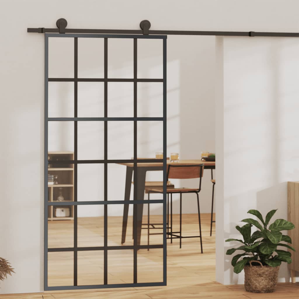 Glastür Gestreift Schwarz 102,5 X 2 X 205 Cm Aluminium