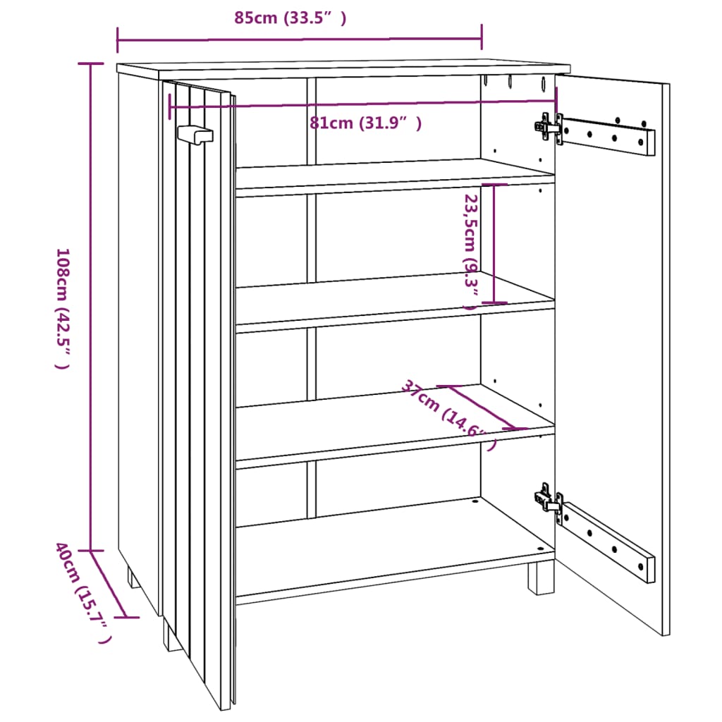 Schuhschrank Hamar 85X40X108 Cm Massivholz Kiefer