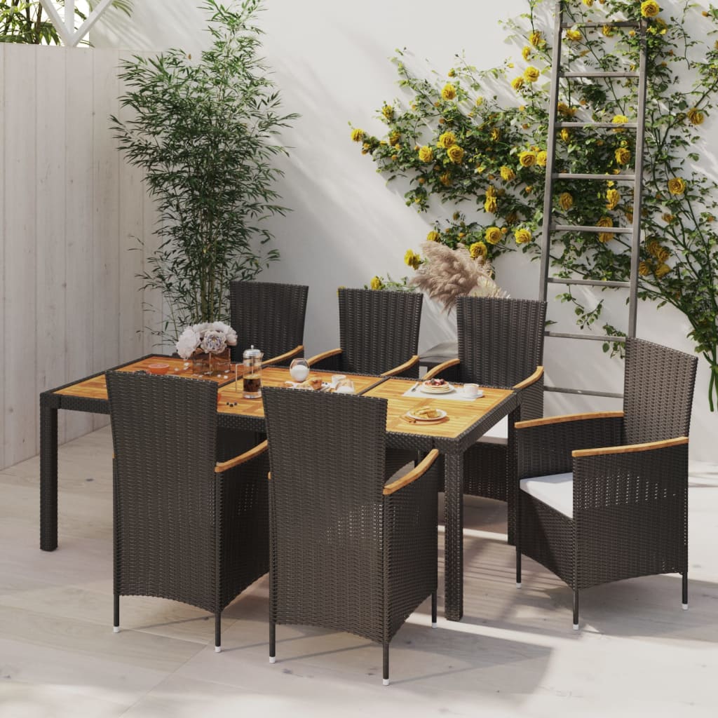 7-Tlg. Garten-Essgruppe Mit Auflagen Poly Rattan