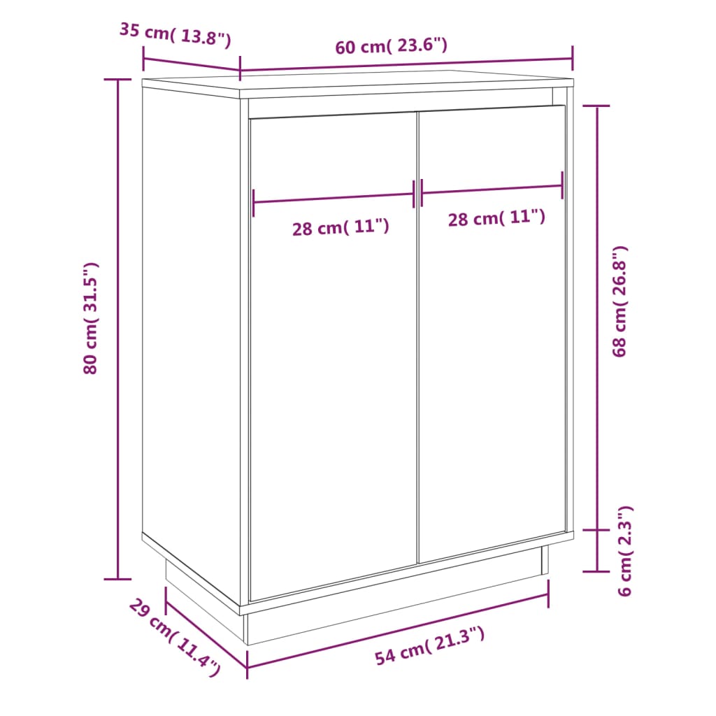 Schuhschrank 60X35X80 Cm Massivholz Kiefer