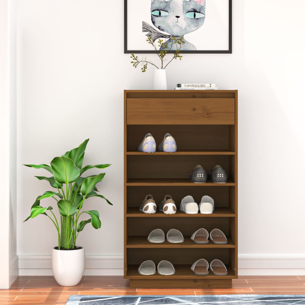 Schuhregal 60X34X105 Cm Massivholz Kiefer