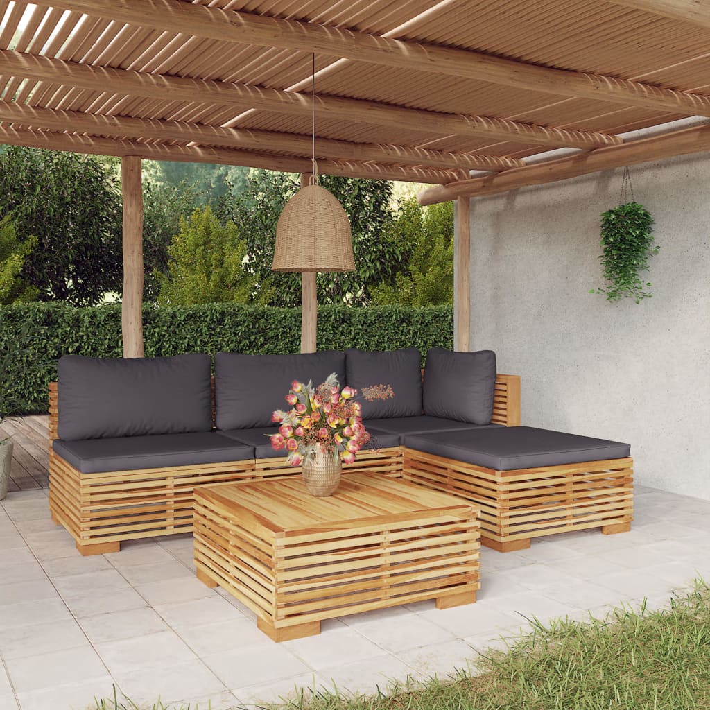 5-Tlg. Garten-Lounge-Set Mit Kissen Massivholz Teak