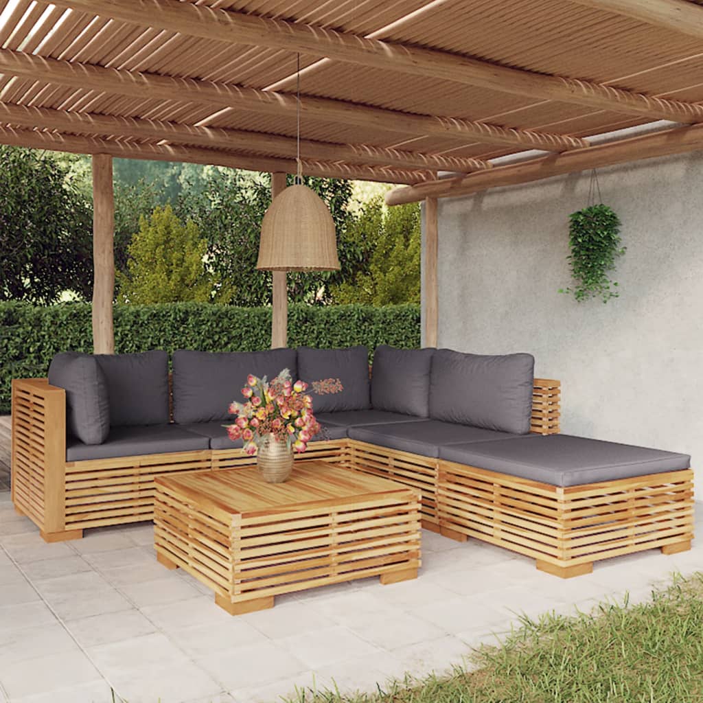 5-Tlg. Garten-Lounge-Set Mit Kissen Massivholz Teak