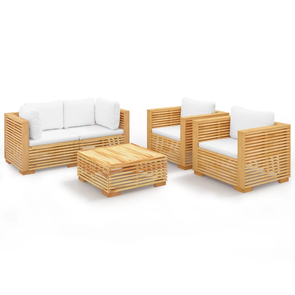 5-Tlg. Garten-Lounge-Set Mit Kissen Massivholz Teak