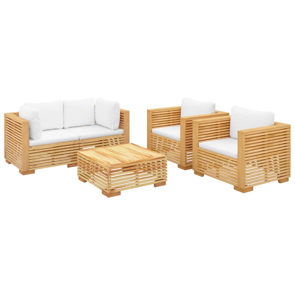 5-Tlg. Garten-Lounge-Set Mit Kissen Massivholz Teak