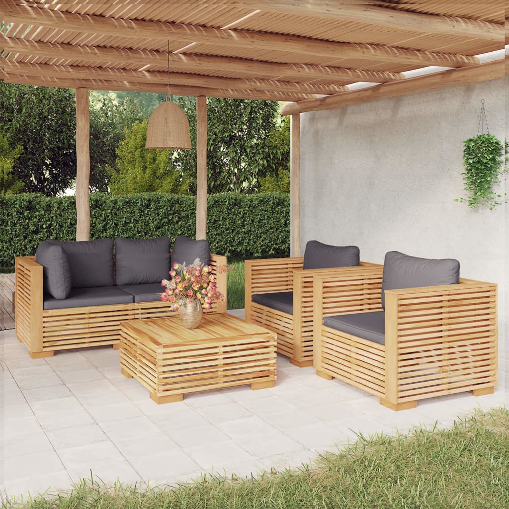 5-Tlg. Garten-Lounge-Set Mit Kissen Massivholz Teak