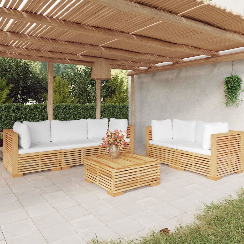 5-Tlg. Garten-Lounge-Set Mit Kissen Massivholz Teak