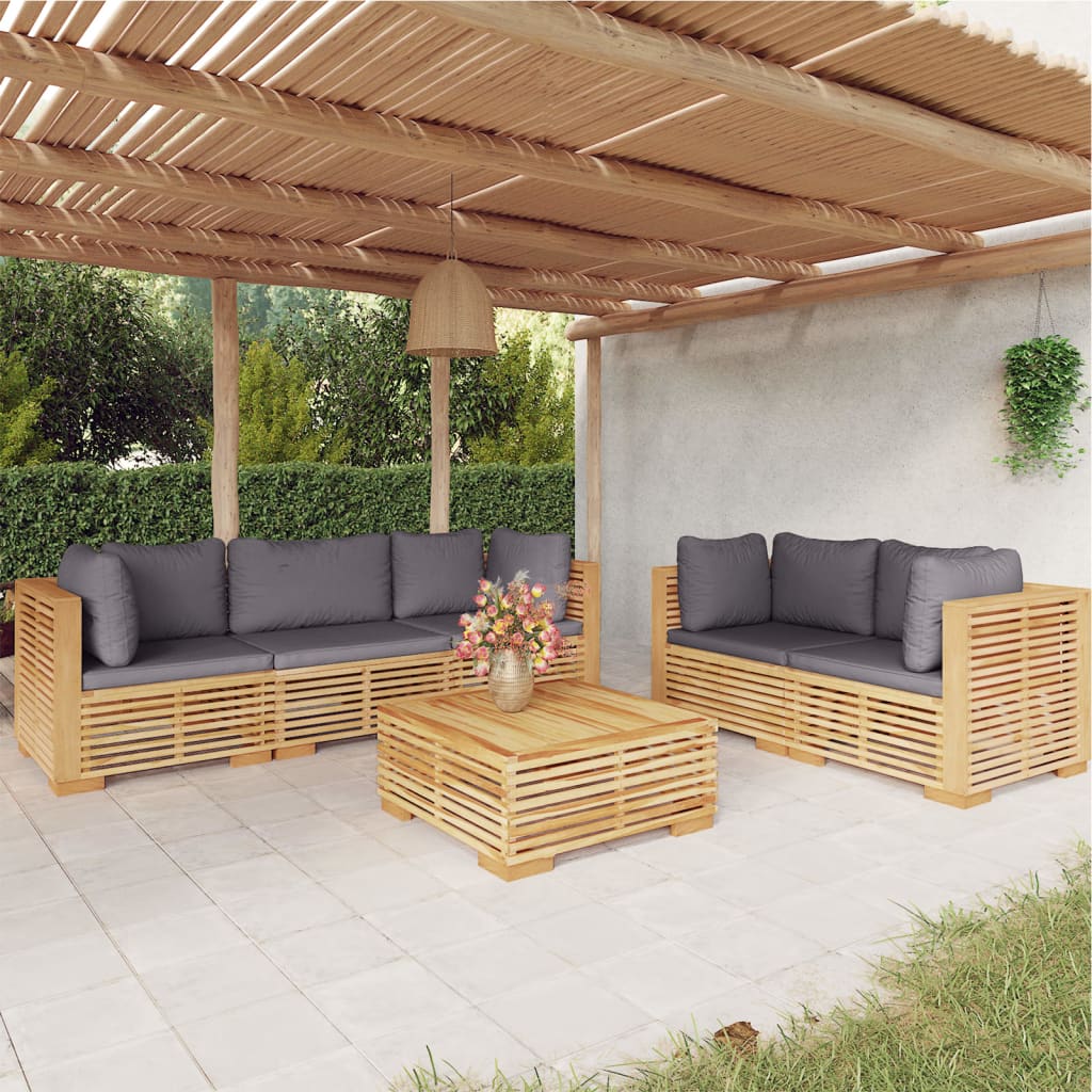 5-Tlg. Garten-Lounge-Set Mit Kissen Massivholz Teak