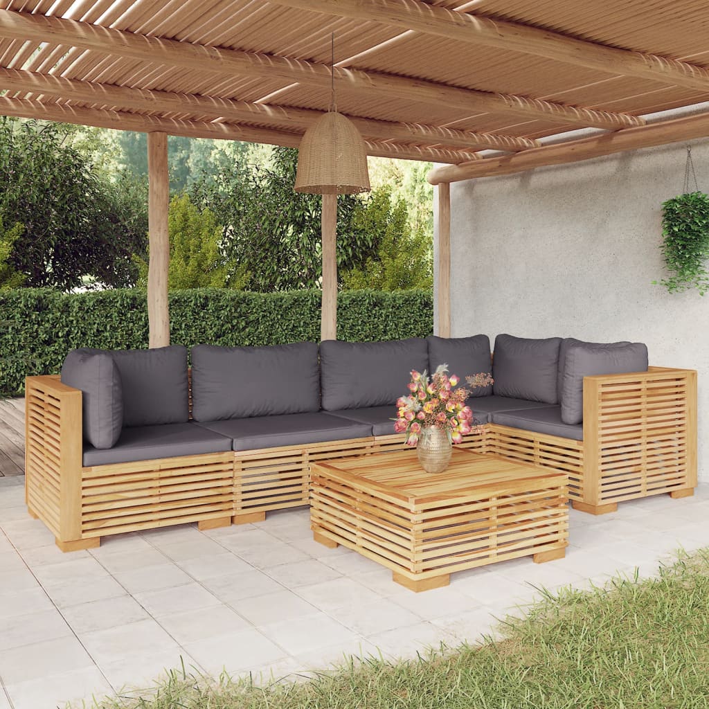 5-Tlg. Garten-Lounge-Set Mit Kissen Massivholz Teak