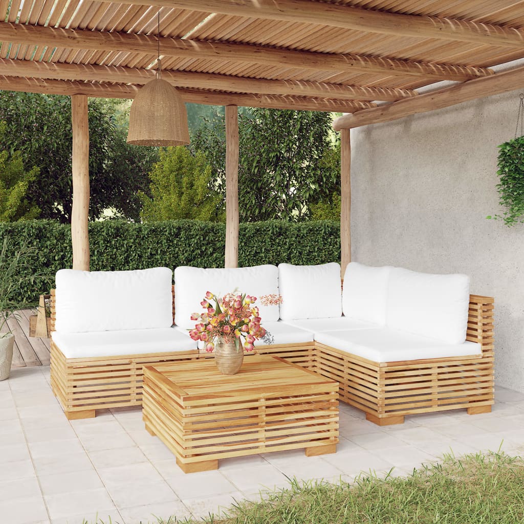 5-Tlg. Garten-Lounge-Set Mit Kissen Massivholz Teak