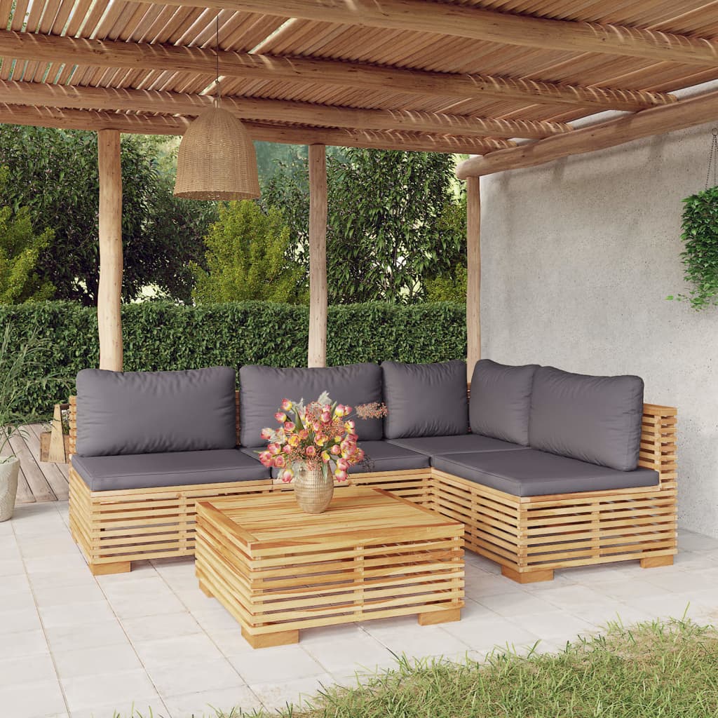 5-Tlg. Garten-Lounge-Set Mit Kissen Massivholz Teak