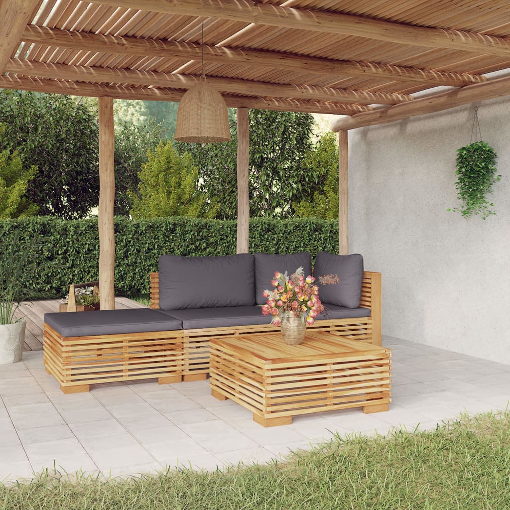 5-Tlg. Garten-Lounge-Set Mit Kissen Massivholz Teak