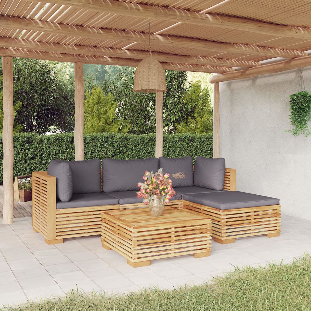 5-Tlg. Garten-Lounge-Set Mit Kissen Massivholz Teak
