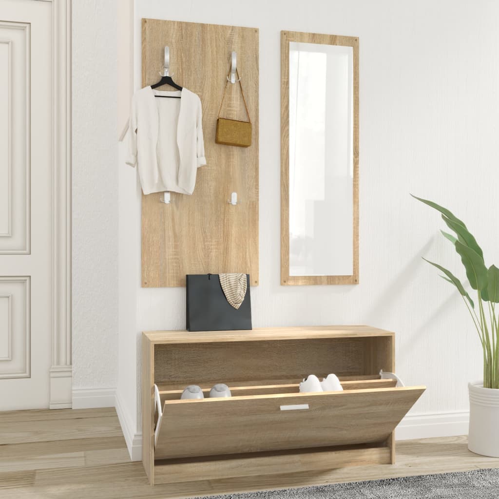 3-Tlg. Flurmöbel-Set Braun Eichen-Optik Holzwerkstoff
