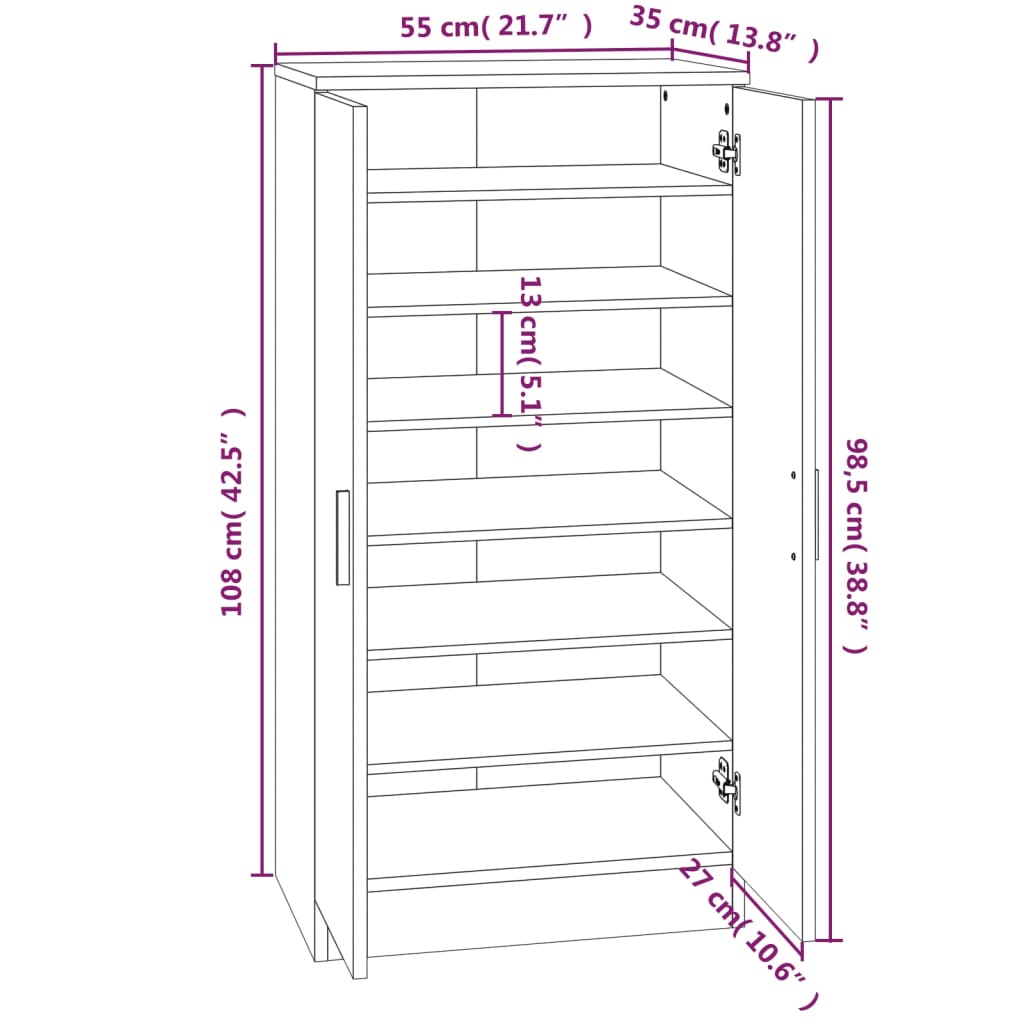 Schuhschrank 55X35X108 Cm Holzwerkstoff