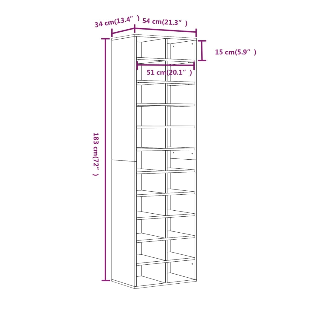 Schuhregal 54X34X183 Cm Holzwerkstoff