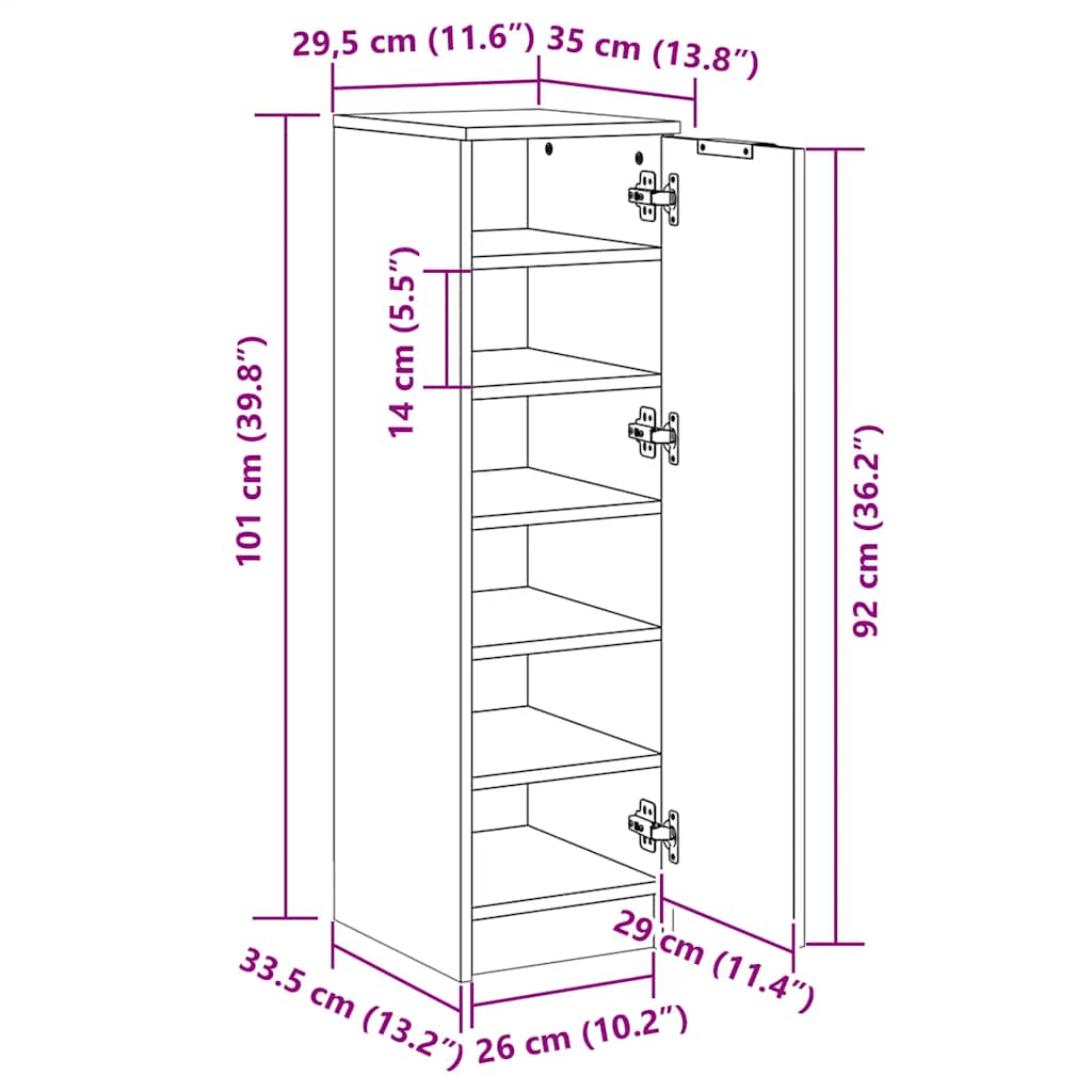 Schuhschrank 30X35X100 Cm Holzwerkstoff
